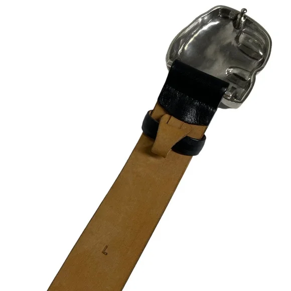 W. Kleinberg Elephant Buckle Black Leather Belt Large USA Made Luxury Chic - Picture 6 of 6